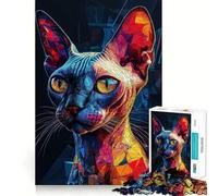 Rompecabezas de Gato esfinge en Colores neón para Adolescentes, 1000 Piezas, lógica Clara, diversión Tranquila, Corte, cálida Sorpresa 50x75cm