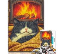 Rompecabezas de Gato Junto a la Chimenea para Adultos, 1000 Piezas, Ideal para aliviar el estrés, Ideal para Decorar tu Escritorio (38x26cm)
