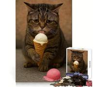 Rompecabezas de Gato lamiendo un Cono de Helado para Adultos, 1000 Piezas, Ejercicio Inteligente, relajación Casual, Bordes precisos, cálido (38x26cm)