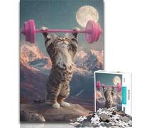 Rompecabezas de Gato levantando Pesas para Adultos y Adolescentes, 1000 Piezas, para aliviar el estrés y Matar el Tiempo en casa, con póster y Hoja de Trivia a Juego (50x75cm)