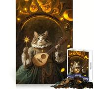 Rompecabezas de Gato músico en Marco Dorado para Adolescentes,1000 Piezas,Desarrollo Cerebral,Entretenimiento Tranquilo,Juego Limpio,Regalo de Temporada (38x26cm)