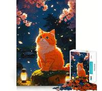 Rompecabezas de Gato Naranja con Flores de Cerezo para Adultos, 1000 Piezas, Rompecabezas Mental, Relajante, para armar, (50x75cm)