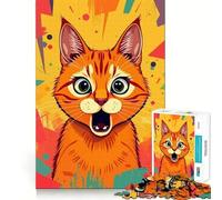 Rompecabezas de Gato Naranja sorprendido de 1000 Piezas para Adolescentes Juguete de lógica Fuerte Actividad en casa Bordes Transparentes Regalo Ideal 38x26cm