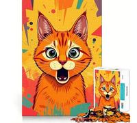 Rompecabezas de Gato Naranja sorprendido para Adolescentes, 1000 Piezas, para estimular la Memoria, Actividad en casa, patrón de Montaje, 50x75cm