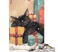 Rompecabezas de Gato navideño soñoliento, difícil desafío, 100% cartón Reciclado, Ideal para Mujeres y Hombres, Regalo para el Día de la Madre, 1000 Piezas (75 x 50 cm)