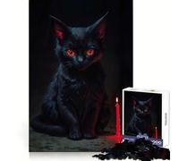 Rompecabezas de Gato Negro con Ojos Rojos de brujería para Adolescentes, 1000 Piezas, fácil de Recordar, Ideal para Actividades de Ocio, Corte Impecable, (50x75cm)