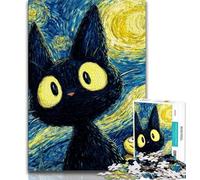 Rompecabezas de Gato Negro de Night Sky Night Sky para Adolescentes, Juguete Educativo Intelectual Relajante, Ideal para Decorar escritorios (38x26cm)