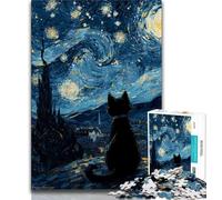 Rompecabezas de Gato Negro en el Cielo Nocturno, 1000 Piezas, Ideal para Adolescentes Un Juego desafiante y Familiar con Piezas aleatorias Que se entrelazan 38x26cm