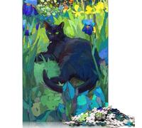 Rompecabezas de Gato Negro en un jardín de Flores, 1000 Piezas (75 x 50 cm), cartón 100% Reciclado, Ideal para el Día de la Madre.