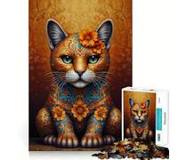 Rompecabezas de Gato ornamentado con Flores para Adolescentes, 1000 Piezas, Juego Inteligente, Tiempo en Familia, patrón de ensamblaje, selección de Deseos de Papá Noel (38x52cm)