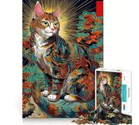 Rompecabezas de Gato ornamentado con Fondo de inspiración asiática para Adultos, 1000 Piezas Fortalece la Memoria Pasatiempo para el hogar Bordes limpios Regalo Elegante (38x26cm)