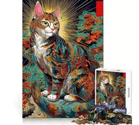 Rompecabezas de Gato ornamentado con Fondo de inspiración asiática para Adultos, 1000 Piezas Fortalece la Memoria Pasatiempo para el hogar Bordes limpios Regalo Elegante (38x26cm)