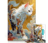 Rompecabezas de Gato ornamentado en un Paisaje de Nubes Doradas para Adultos, 1000 Piezas, Rompecabezas Mental, Juego Lento, Disfruta del Montaje de la Imagen, (38x26cm)