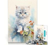 Rompecabezas de Gato Persa en Acuarela 1000 Piezas Divertido para estimular la concentración Cortado con láser para un Ajuste Actividad para Compartir con Seres Queridos (50x75cm)