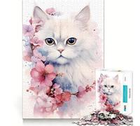 Rompecabezas de Gato Persa en Acuarela para Adultos 1000 Piezas Juego de Memoria Cortado con láser para un Ajuste Perfecto aliviar el estrés (38x52cm)