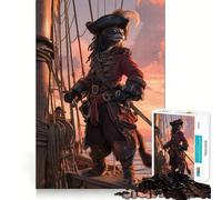 Rompecabezas de Gato Pirata en la Cubierta de un Barco para Adolescentes, 1000 Piezas Refuerza la Memoria Pasatiempo Tranquilo Borde de Calidad Regalo Festivo (50x75cm)