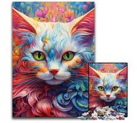 Rompecabezas de Gato psicodélico Colorido para Adultos, 1000 Piezas, Entretenimiento Relajante, Navidad y decoración del hogar, 26x38cm/10,23x14,96 Pulgadas.
