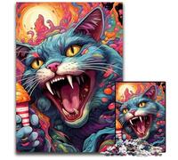 Rompecabezas de Gato psicodélico de 1000 Piezas. Rompecabezas Imposible para Adultos. Ideal para Adolescentes y coleccionistas. Regalo de Viaje. Actividad Familiar. 26x38cm/10,23x14,96 Pulgadas.