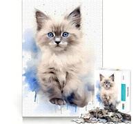 Rompecabezas de Gato Ragdoll en Acuarela de 1000 Piezas Juguete Creativo para desarrollar la Habilidad Componentes Resistentes y de Corte Limpio Ideal para Viajar Juego Mental