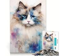 Rompecabezas de Gato Ragdoll en Acuarela de 1000 Piezas para Adultos Juego Divertido y fácil de armar Ideal para divertirse en Familia Actividad Nocturna (50x75cm)