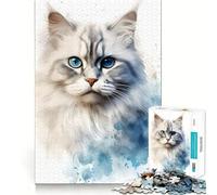 Rompecabezas de Gato Ragdoll en Acuarela para Adolescentes 1000 Piezas Juego para estimular la Mente Montaje Firme y Seguro Actividad para Fortalecer los Lazos Familiares (38x52cm)