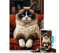 Rompecabezas de Gato Ragdoll en sofá Rojo para Adolescentes, 1000 Piezas, Juguete para desarrollar la Mente y la Habilidad, Juego Relajante, Corte preciso, (38x26cm)
