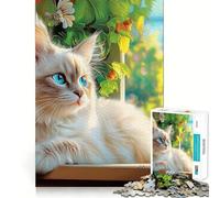 Rompecabezas de Gato Ragdoll Junto a la Ventana, 1000 Piezas, para Adolescentes Fortalece la Memoria, Calma, relajación, Bordes Suaves Regalo increíble (50x75cm)