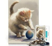 Rompecabezas de Gato Rojo Saltando sobre una Pelota, 1000 Piezas, para Adolescentes, para Mejorar la Memoria, fácil de Usar, con Bordes limpios, Sorpresa navideña (38x26cm)