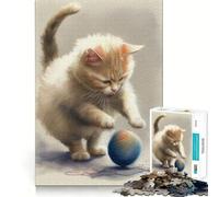 Rompecabezas de Gato Rojo Saltando sobre una Pelota para Adultos, 1000 Piezas, Mejora la Memoria, Divertido Montaje de imágenes, Arte Coleccionable (38x52cm)