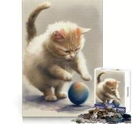 Rompecabezas de Gato Rojo Saltando sobre una Pelota para Adultos, 1000 Piezas, Mejora la Memoria, Divertido Montaje de imágenes, Arte Coleccionable (38x52cm)