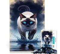 Rompecabezas de Gato siamés Caminando sobre el Agua para Adultos, 1000 Piezas, fortalece la Memoria, Alivia el estrés, Borde Liso, Regalo conmovedor 38x52cm