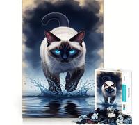 Rompecabezas de Gato siamés Caminando sobre el Agua para Adultos, 1000 Piezas Refuerza la Memoria Diversión Relajante Bordes de Calidad Un Regalo Encantador 50x75cm