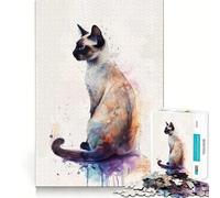 Rompecabezas de Gato siamés en Acuarela 1000 Piezas Juego Divertido sin Rebabas Piezas de Corte Limpio portátil Ideal para Viajes (38x26cm)