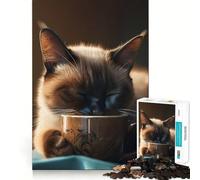 Rompecabezas de Gato siamés en Taza de café para Adolescentes, 1000 Piezas, Juguete de lógica Mental, Alivio del estrés, Corte Firme, Regalo de Santa Claus 50x75cm