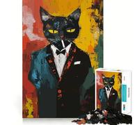Rompecabezas de Gato Sofisticado fumando un Cigarrillo para Adultos, 1000 Piezas, Grupo de Habilidad Mental, Joya, Calidad, colección de Arte Edge (50x75cm)