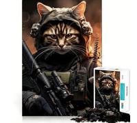 Rompecabezas de Gato Soldado Animal,1000 Piezas,Divertido,de Calidad Profesional,Ideal para desarrollar la Memoria y la Capacidad de Corte estimular la Mente (38x26cm)