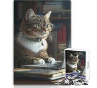Rompecabezas de Gato Trabajando en computadora portátil, 1000 Piezas para Adolescentes, Juego Educativo para el Desarrollo de Habilidades, Momentos Especiales, tamaño 38x52cm