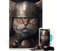 Rompecabezas de Gato Vikingo con Casco,1000 Piezas,para Adolescentes Entrenamiento de Memoria Diversión,conexión Limpia y sin interrupciones Actividad grupal Relajante para Interiores (38x52cm)