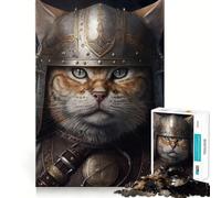 Rompecabezas de Gato Vikingo con Casco para Adolescentes,1000 Piezas,Mejora la Capacidad Mental,Juego,tamaño Uniforme,Piezas precisas,Actividad Nocturna Divertida en Familia (38x26cm)