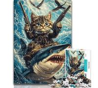 Rompecabezas de Gato y tiburón para Adultos y Adolescentes Ayuda a ejercitar el Cerebro Juguetes adictivos para Cultivar la Paciencia Apto para Parejas 75x50cm