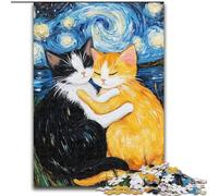Rompecabezas de Gatos Abrazando el Cielo Nocturno para Adolescentes 1000 Piezas, Apto para Mayores de 14 años Diversión Familiar Toda la Familia 26x38cm