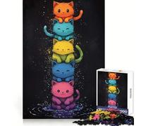 Rompecabezas de Gatos Apilados arcoíris para Adultos, 1000 Piezas, para estimular la Memoria, Juego en Grupo, patrón de Montaje, Sorpresa navideña (38x26cm)