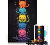 Rompecabezas de Gatos Apilados arcoíris para Adultos, 1000 Piezas, para estimular la Memoria, Juego en Grupo, patrón de Montaje, Sorpresa navideña (38x26cm)