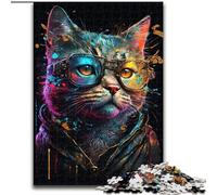Rompecabezas de Gatos con Gafas de Colores para Adultos, Ideal para Pasar el rato en casa y aliviar el estrés, con póster y Hoja de Trivia a Juego (26x38cm)