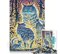 Rompecabezas de Gatos del Bosque místico de 1000 Piezas para Adolescentes Mejora la Memoria, sin estrés, Bordes Ajustados, decoración de Pared (50x75cm)