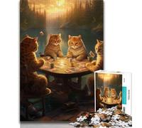 Rompecabezas de Gatos Jugando al póker para Adultos, 1000 Piezas, para aliviar el estrés y Matar el Tiempo en casa, con póster a Juego y Hoja de Trivia de 38x26cm
