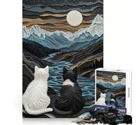 Rompecabezas de Gatos Junto al Lago para Adolescentes,1000 Piezas,lógica,fácil de Usar,Cierre sin Costuras,Regalo de Temporada (38x52cm)