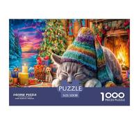 Rompecabezas de Gatos mágicos, Regalo para Hombres y Mujeres, 1000 Piezas: Gato durmiendo Junto a la Chimenea. Actividad Familiar para Decorar la Pared del hogar. 52 x 38 cm (1000 Piezas).