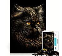 Rompecabezas de Gatos persas Negros y Dorados de 1000 Piezas para Adultos Regalo Ideal para desarrollar la lógica Juguete para Disfrutar de un Corte preciso y Elegante (50x75cm)