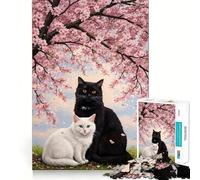Rompecabezas de Gatos románticos bajo un Cerezo en Flor para Adolescentes, 1000 Piezas, Juguete para ejercitar la Mente, Arte Relajante, (38x52cm)